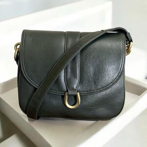 Gorgeous Vintage Faux Leather Saddle Crossbody Bag in Olive Green! RARE!